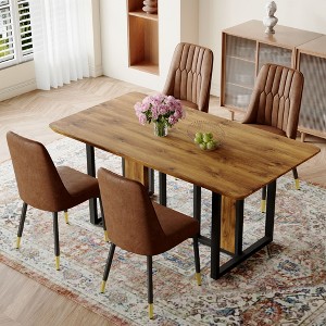 NicBex Dining Table Set for 4 Kitchen Table Wood-Textured MDF Dining Table Set with 4 Brown Suede Chairs for Dining Room - 1 of 4
