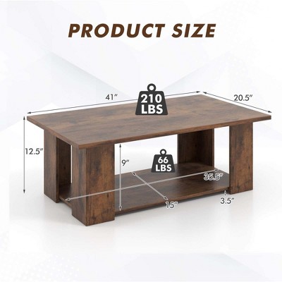 Brown Engineered Wood 2-Tier Coffee Table with Storage Shelf