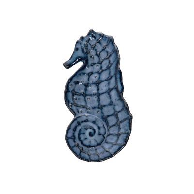 Beachcombers Textured Blue Seahorse Dish Porcelain Dinnerware Plate For Home Kitchen Coastal Nautical Beach Ocean Sea Life 6.1 X 3 X 0.8