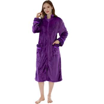 PAVILIA Womens Housecoat Zip Robe, Fleece Zipped Up Front Bathrobe, Plush Warm Long Zipper House Coat Lounger Pockets