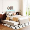 MAYEERTY Full Size Teddy Fleece Upholstered Platform Bed, Twin Trundle, Bedroom, Beige - 2 of 4