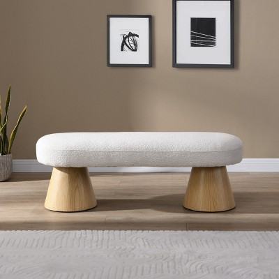 Modern Bouclé Upholstered Oval Dining Bench, Wood Leg Entryway Bench for Dining Room, Bedroom or Entryway – Cuddlewood