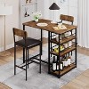 Acekool Dining Set, Kitchen Bar Table with 2 Upholstered Stools & 3 Storage Shelves, Small Space, - 3 of 4