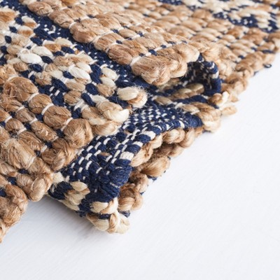 Navy and Natural Flat Woven Cotton Area Rug, 8' x 10'