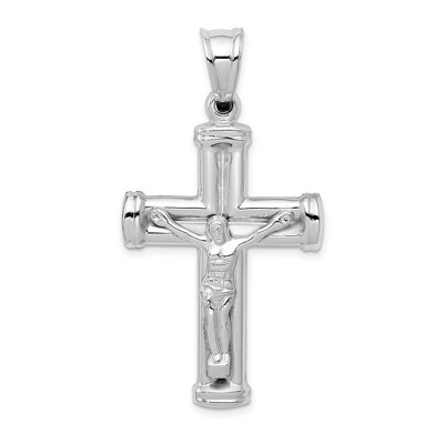 Black Bow Jewelry Men's 14k Yellow or White Gold Reversible Crucifix Pendant, 25 x 49mm