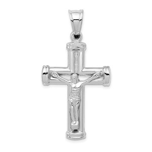 Black Bow Jewelry Men's 14k Yellow or White Gold Reversible Crucifix Pendant, 25 x 49mm - 1 of 4