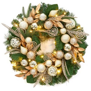 24" Pre-Lit Christmas Wreath for Front Door - 1 of 4