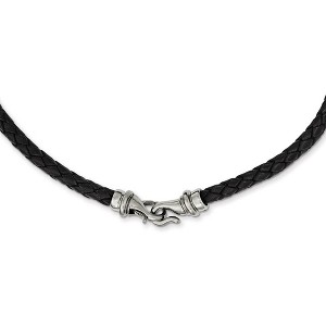 Black Bow Jewelry 6mm Woven Black Leather Stainless Steel Cord Chain Necklace, 19.5 Inch - 1 of 4