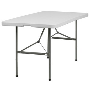 Emma and Oliver 5-Foot Bi-Fold Granite White Plastic Folding Table with Handle - Event Table - 1 of 4