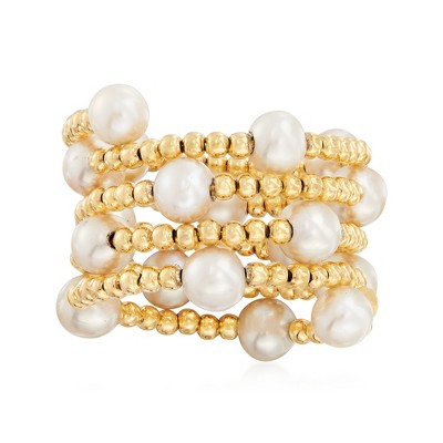 Ross-Simons 4-5mm Cultured Pearl Adjustable Beaded Wrap Ring in 14kt Yellow Gold Size Adjustable