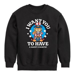 Boys' - Garfield - Want You To Have A Happy Fourth Graphic Long Sleeve Fleece Sweatshirt - 1 of 4