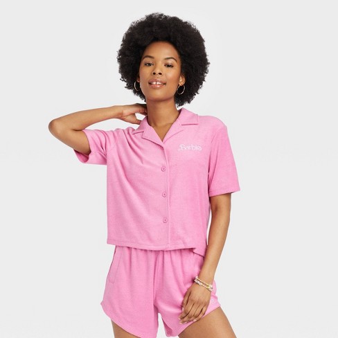Women's Barbie Terry Cloth Short Sleeve Graphic T-shirt - Pink 3x