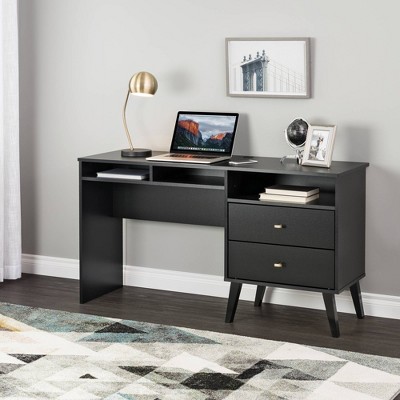 63 Modern Black Home Office Desk with Drawers & Side Cabinet in Gold Base