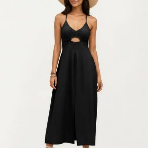 maxi dress short front long back High Neck Short Sleeve Cut Out Knot Front Detail Maxi Dress In White | EGO  US