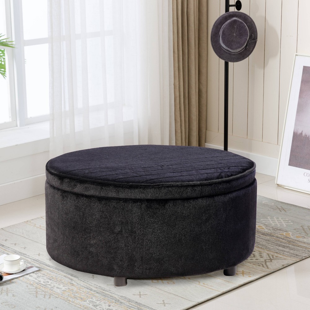 Photos - Pouffe / Bench Carson Storage Ottoman Black - ACEssentials: Faux Horsehair, No Assembly, 36.61" Round