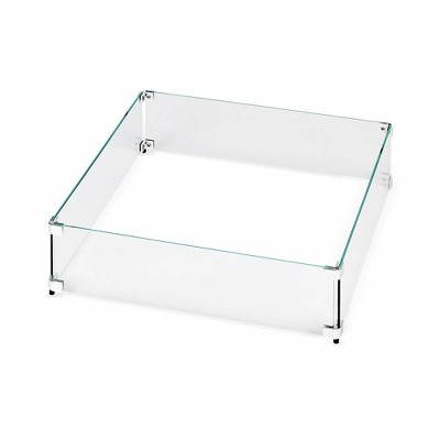 Clear Tempered Glass Square Fire Pit Wind Guard with Aluminum Brackets