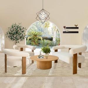 Maye Living Room Set of 3 and 4, Boucle Fabric Armchair and Loveseat Set with 40" Oak Grain Paper Round Coffee Table, Indoor Furniture-Maison Boucle - 1 of 4