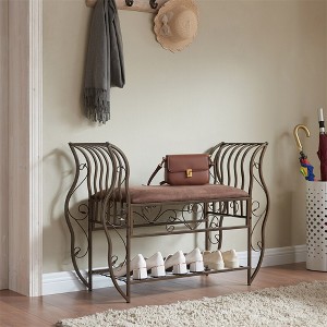 Upholstered Entryway Bench, Famrhouse Shoe Rack Indoor Accent Seating Bench With Padded Seat, Metal Frame Support, For Living Room, Entryway - 1 of 4