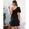 Coolmee Women's Mini Dress One Shoulder Short Sleeve Ruffle Criss Cross Hem Casual Short Dress with Belt - 3 of 4