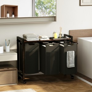 2&3-Bag Laundry Sorter Hamper with Removable Waterproof Bags and Shelf, Rolling Wheels or Adjustable Feet,22.4-25.8 Gal Storage Organizer - 1 of 4