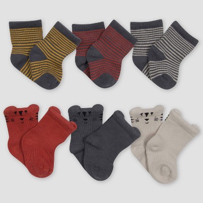 Gerber Baby Boys' 6pk Safari Socks - Off-White/Orange/Gray