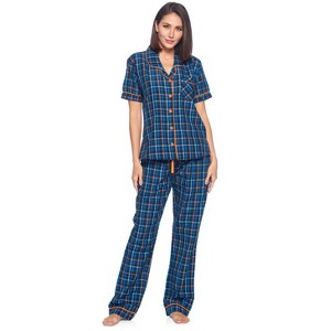 Ashford & Brooks Women's Woven Short Sleeve Shirt and Pajama Pants Set - 1 of 4