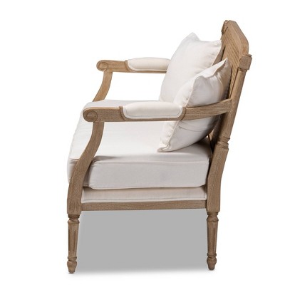 Elegant Ivory Cotton Blend Tufted Loveseat with Whitewashed Wood Frame