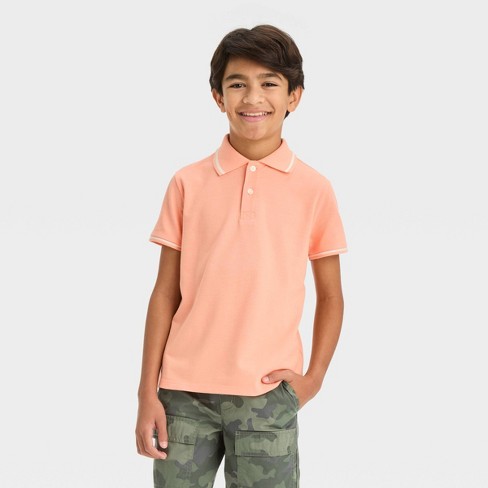 Boys' Short Sleeve Tipping Polo Shirt - Cat & Jack™ Peach Orange Xl ...