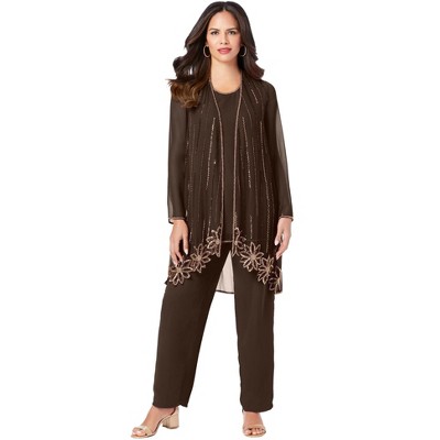 Roaman's Women's Plus Size Floral Beaded Pant Set