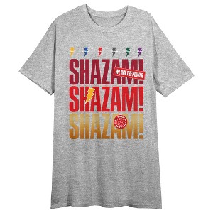 Shazam 2 Fury Of The Gods Shazam Repeat Text Crew Neck Short Sleeve Athletic Heather Women's Night Shirt - 1 of 2
