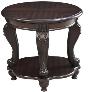 Vynxaria Antique Round End Table 22" Top, Chipped White Finish, Cabriole Legs, Heat-Resistant Veneer, Safe Rounded Corners - 1 of 4