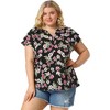 Agnes Orinda Women's Plus Size Floral Print Ruffle Trim V-Neck Button Layered Sleeve Casual Chiffon Blouses - 4 of 4