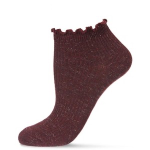 Memoi Sparkle Rib Scalloped Cuff Low Cut Socks Burgundy 9-11 - 1 of 2