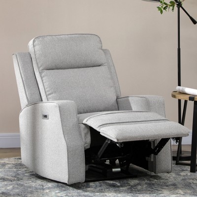 Gray Linen Electric Recliner with USB Charging Port