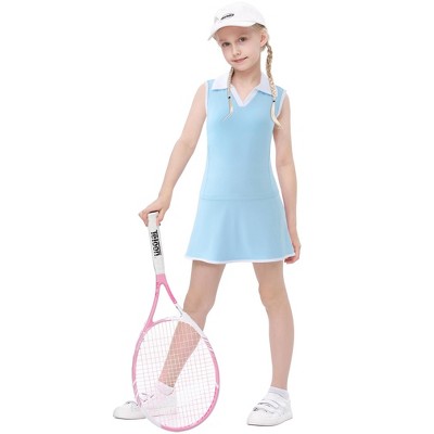 Girls Polo Neck Tennis Golf Dress Summer Sleeveless Shorts Skirt With Inner Shorts And Pockets Athletic Dress Pink 3-12Y