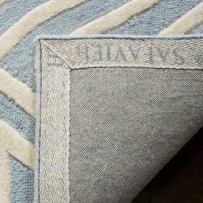 Blue and Ivory Geometric Wool Kids Rug, 5' x 7'