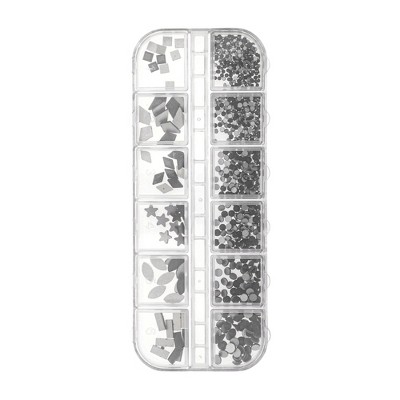 Unique Bargains 12 Grids Rhinestone Nail Supplies Black 1 Set