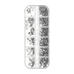 Unique Bargains 12 Grids Rhinestone Nail Supplies Black 1 Set - 1 of 4