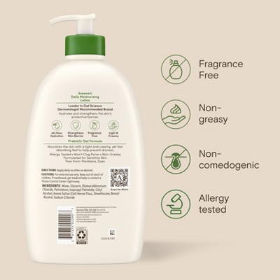 Aveeno Daily Moisture Lotion with Soothing Oats and Rich Emollients - Fragrance Free - 33 fl oz: Sensitive Skin, Noncomedogenic, Hydrating