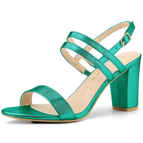 Allegra K Women's Slingback Block Heel Ankle Strap Sandals Green 5.5 ...