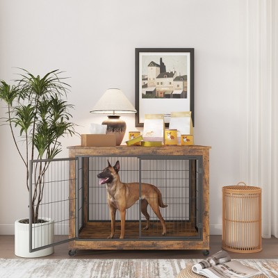 Dog Crate Decorative Furniture, Dog Kennel Wooden End Table With Chew-Proof Mesh, Lift Top, Dog Cage For Small Medium Large Dogs 43.7x30x31.1in