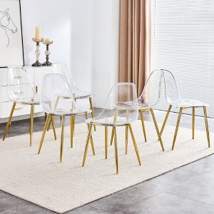 Transparent Plastic Dining Chairs Set of 6 Armless with Metal Legs for Kitchen, Makeup, or Negotiation - 1 of 4