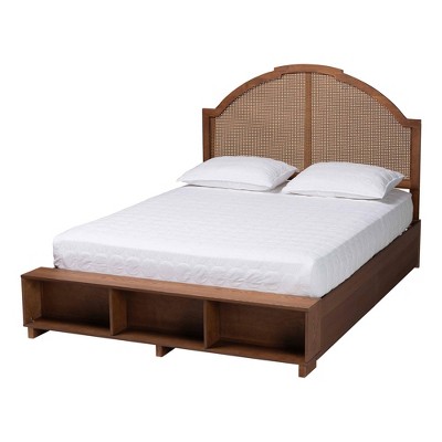 Baxton Studio King Darcila Wood and Rattan Storage Bed Walnut Brown