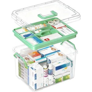 15qt Clear Plastic Medicine Storage Organizer Box with Tray and Handles, Thickened Portable First Aid Container with Lid, Multipurpose Medical Case - 1 of 3