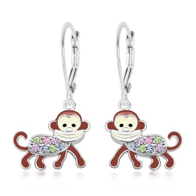 Chanteur Hypoallergenic Kids Jewelry Accessories Monkey CZ White Gold Palladium Plating Earrings leverback is made from 925 Sterling silver