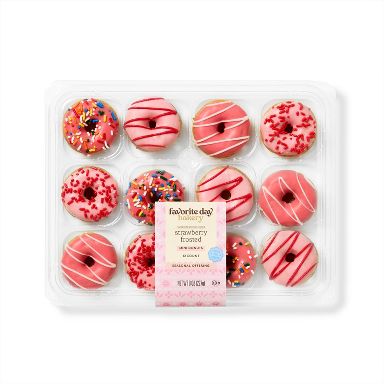 Spring Strawberry Frosted Mini Donuts - 8oz/12ct - Favorite Day™