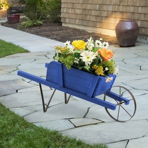 Costway Wooden Wagon Planter Decorative Indoor/Outdoor Rustic Flower Cart with Wheel Blue/Beige/Red - 1 of 4