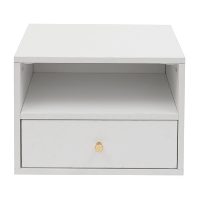 YIYIBYUS Floating Nightstand with Slide Drawers, Bedside Cabinet With Light, White