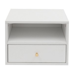 YIYIBYUS Floating Nightstand with Slide Drawers, Bedside Cabinet With Light, White - 1 of 4
