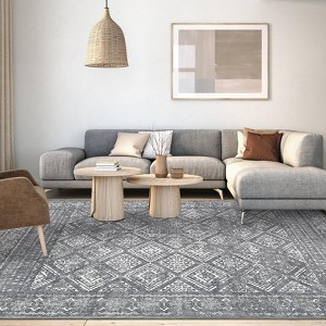 Boho Washable Rug for Entryway, Vintage Distressed Rug for Bedroom,  Living Room, Non Slip Soft Low Pile Dorm Nursery Carpet for Bedside - 1 of 4